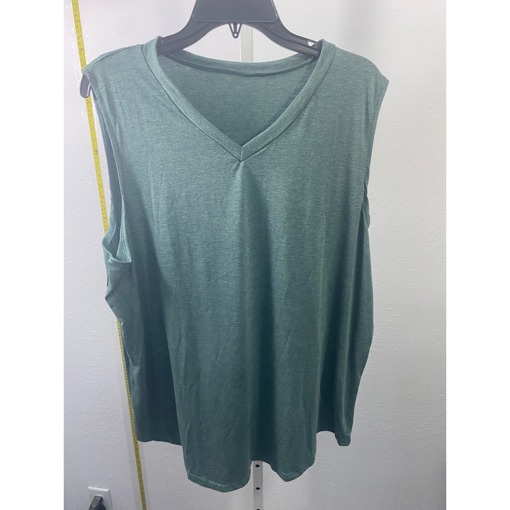 Unbranded Heathered Green V-Neck Sleeveless Tank Top Relaxed Fit‎ Casual Tee
